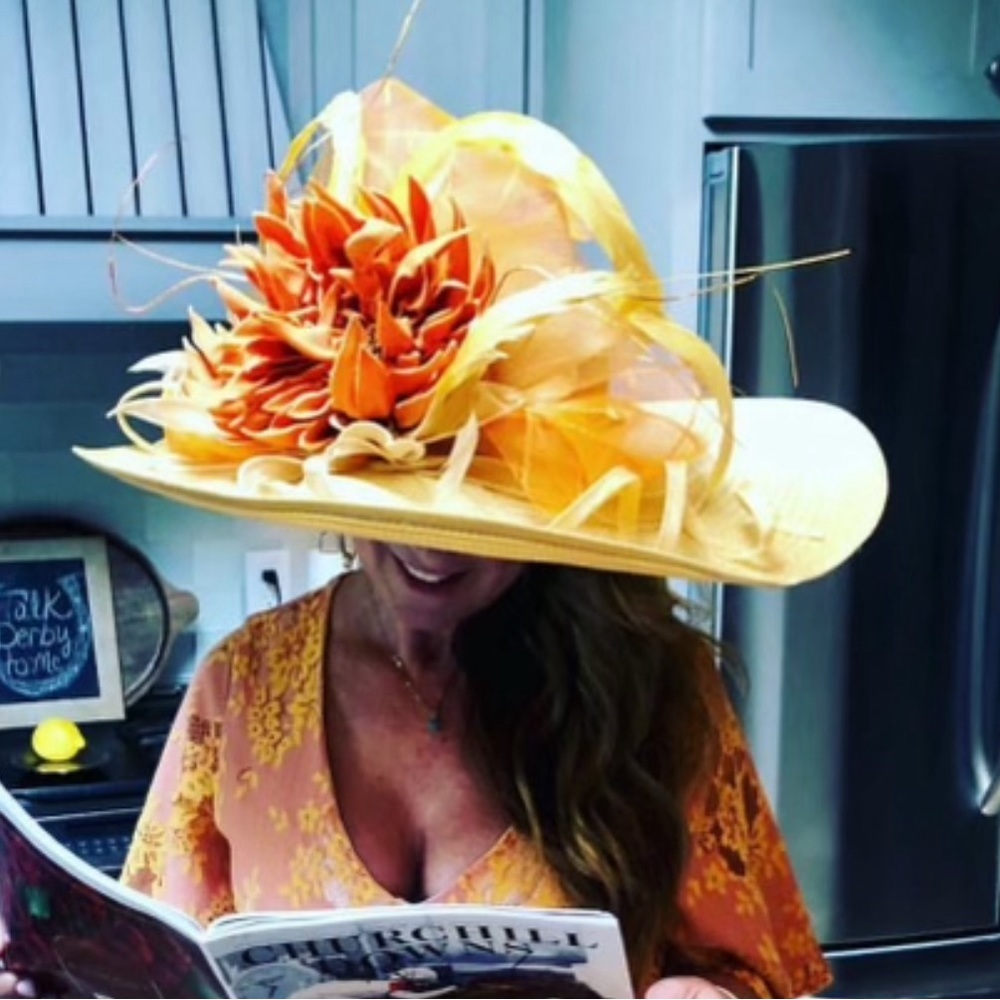 Yellow and orange Derby hat